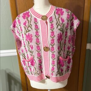 So Me Pink and Green Knit Sweater Size L NWT